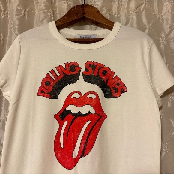 Daydreamer Rolling Stones Tongue Short Sleeve Boxy Crop Shrunken Tee Shirt - Picture 4 of 11